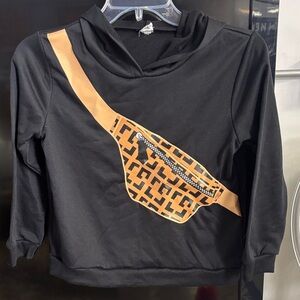 SHEIN kids Black Hoodie with Tan Fanny pack graphic Size 8Y